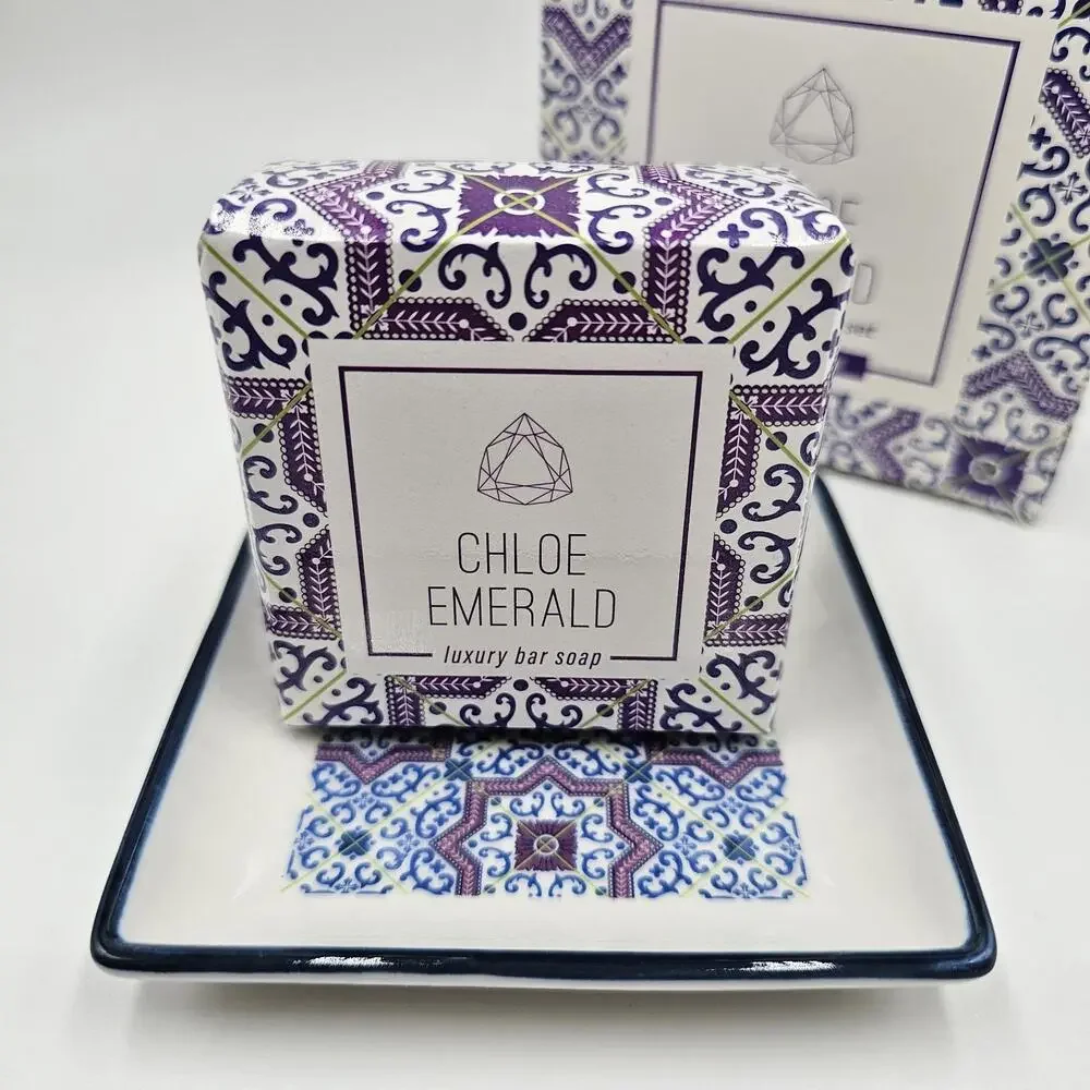 Chloe Emerald‎ Emery Soap Dish Set, Fresh Linen Scent, New In Box